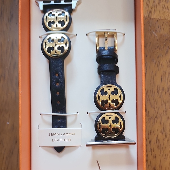 Tory Burch Black and Gold Leather Watch Band - Picture 4 of 5